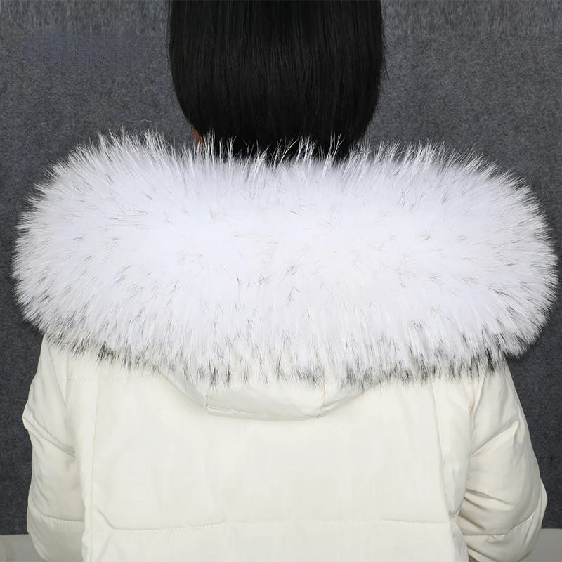 100% Real Fur Collar Luxury Warm Natural Raccoon Fur Scarf Women Genuine Fur Collar Scarves Large Fur Shawl Male Jacket Coat 2
