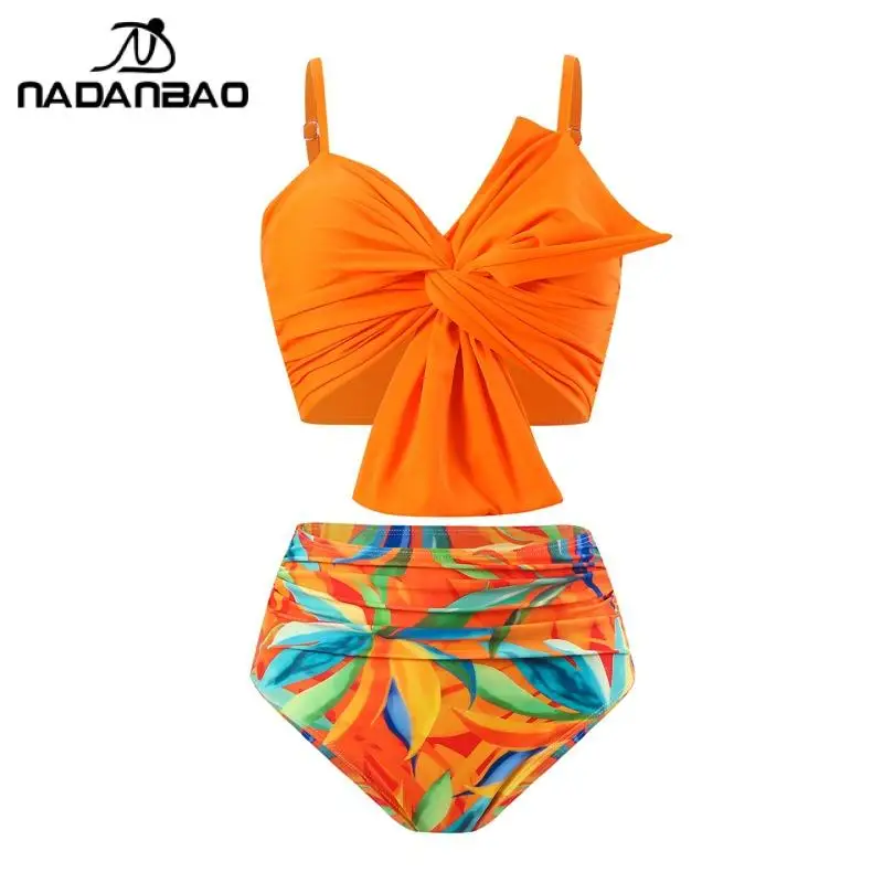 Nadanbao Fashion Swimsuit Woman Swimwear High Waist Two-Piece Bikini Summer Bathing Suit Sexy Backless Beach Party Bodysuit