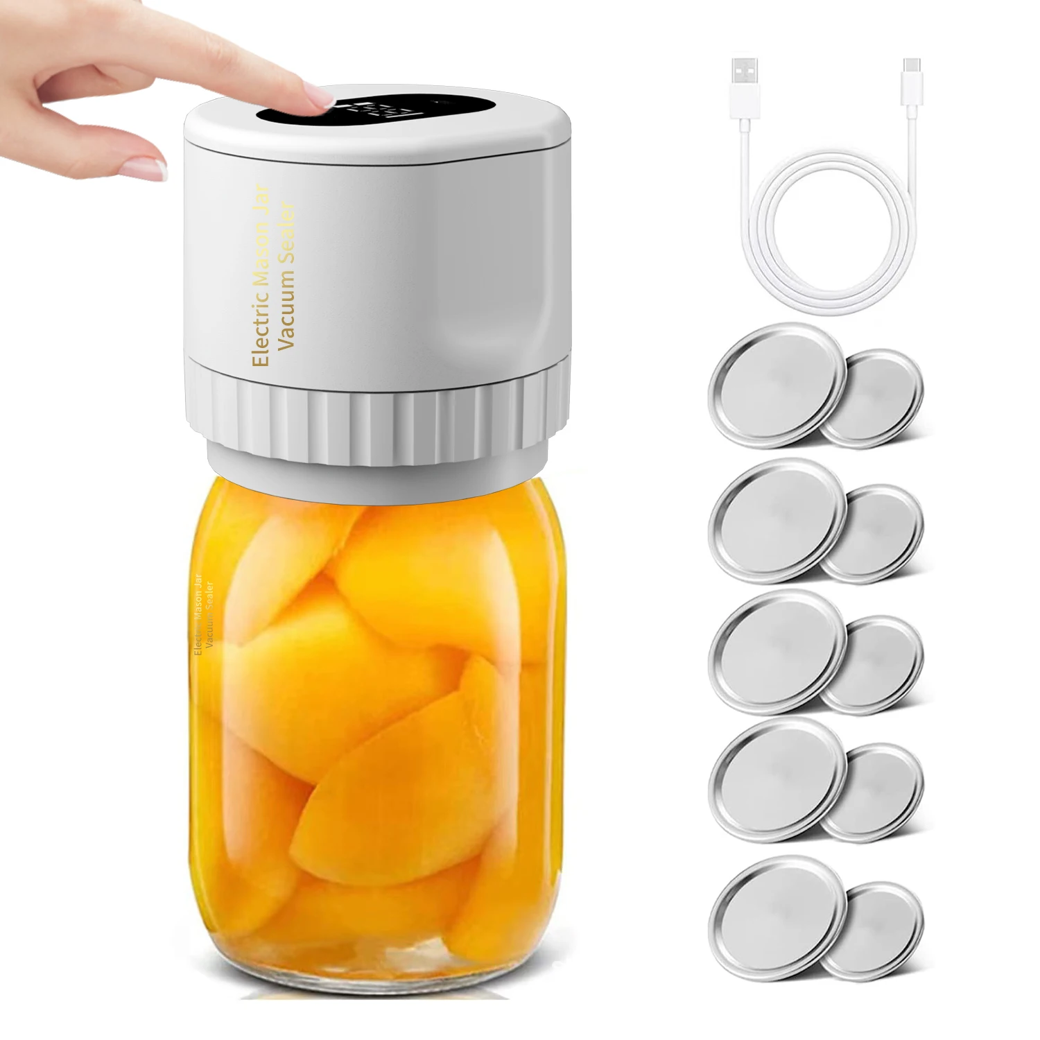 Aspirateur électrique Mason Jar, kit de scellage sous vide sans fil pour bocaux Mason à bouche large et régulière, pour le stockage des aliments