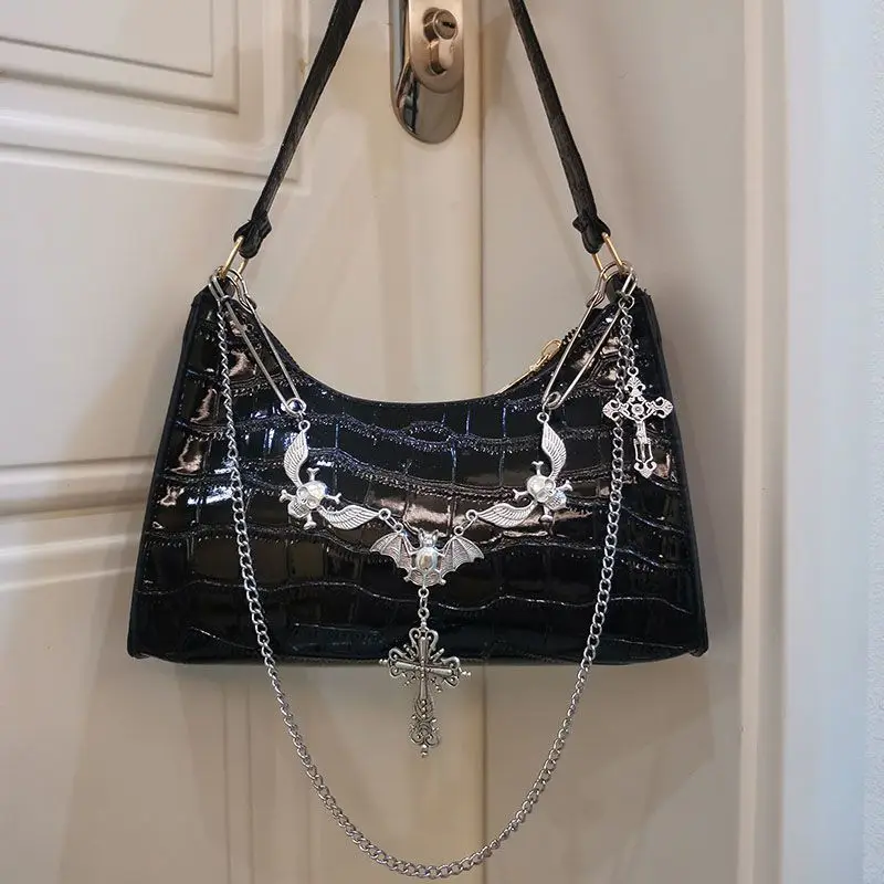 HAEX Gothic Women's Bag 2022 Trend Y2K Subculture Cross Accessories Shoulder Bags Female Fashion Punk Chains E Girl Handbags