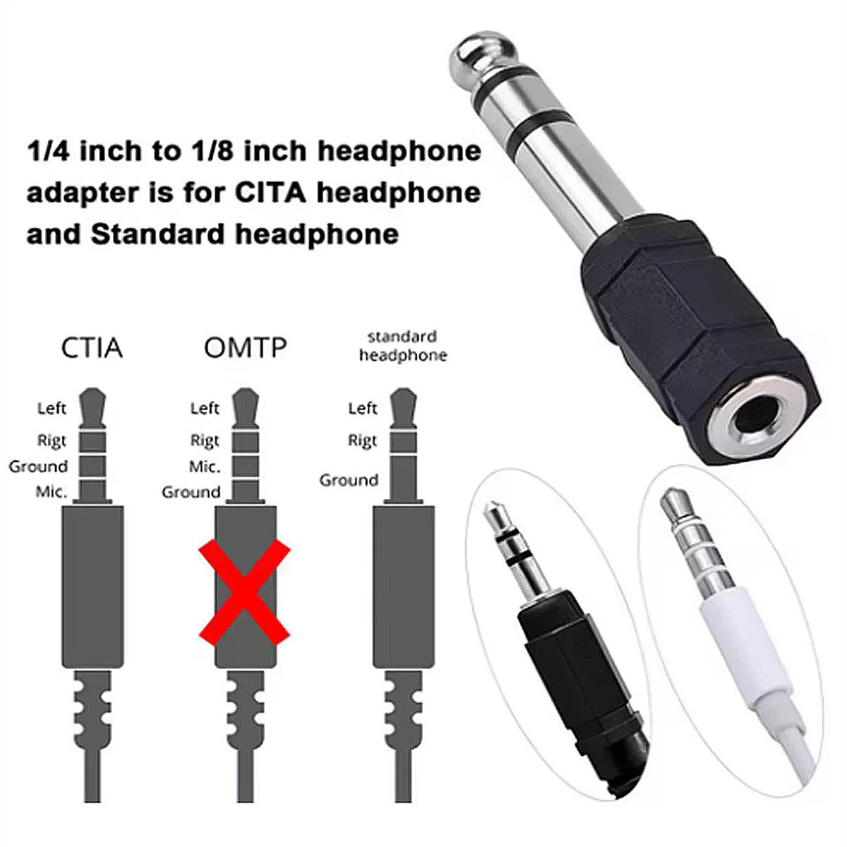 Stereo Headphone Audio Adapter with 3.5mm to 6.35mm Connector for Professional Audio Use