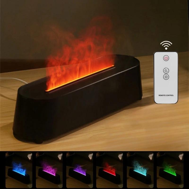 USB Flame Aroma Essential Oil Diffuser Ultrasonic Mist Maker Household Air Humidifier with Remote Control Colored Lamp Nebulizer