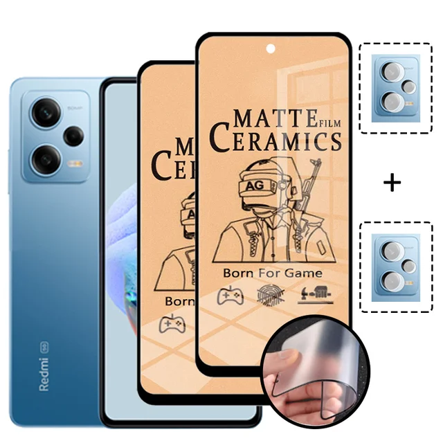 5 En 1 Para Xiaomi Redmi Note 12/Pro Plus + Funda Transparente Para  Teléfono + 2 Piezas De Cerámica Suave Mate Todo Vidrio Templado Película De  Lente De Cámara