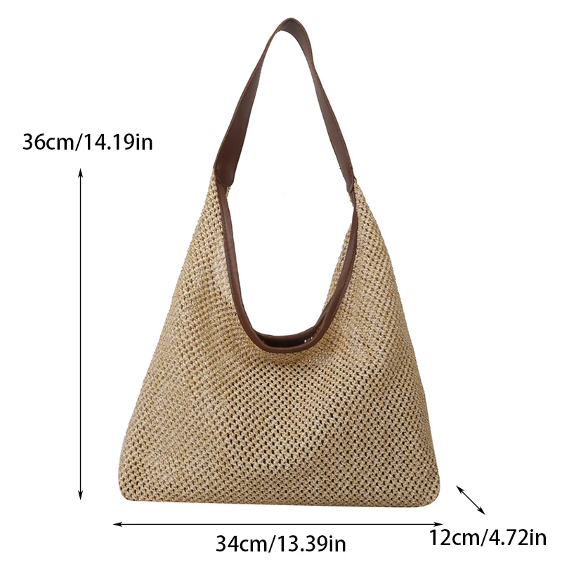 New Summer Women's Bag Large Capacity Shoudler Bag 2pc Straw Travel Vacation Beach Bag Hollow Out Simple Tote Bag