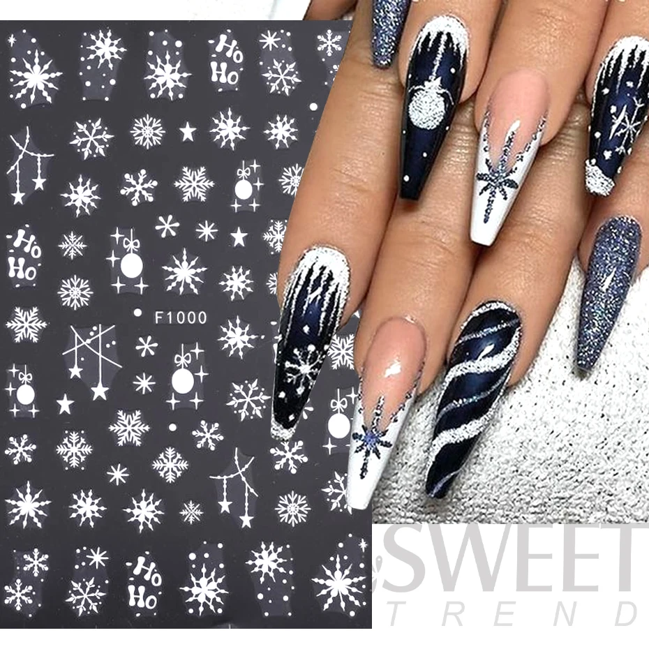 Nail Stickers 3D Gold Glitter Snowflake Nail Sticker Winter Reflective Sweater Star Dancer Christmas Tree Foil Xmas New Year Decal Tips