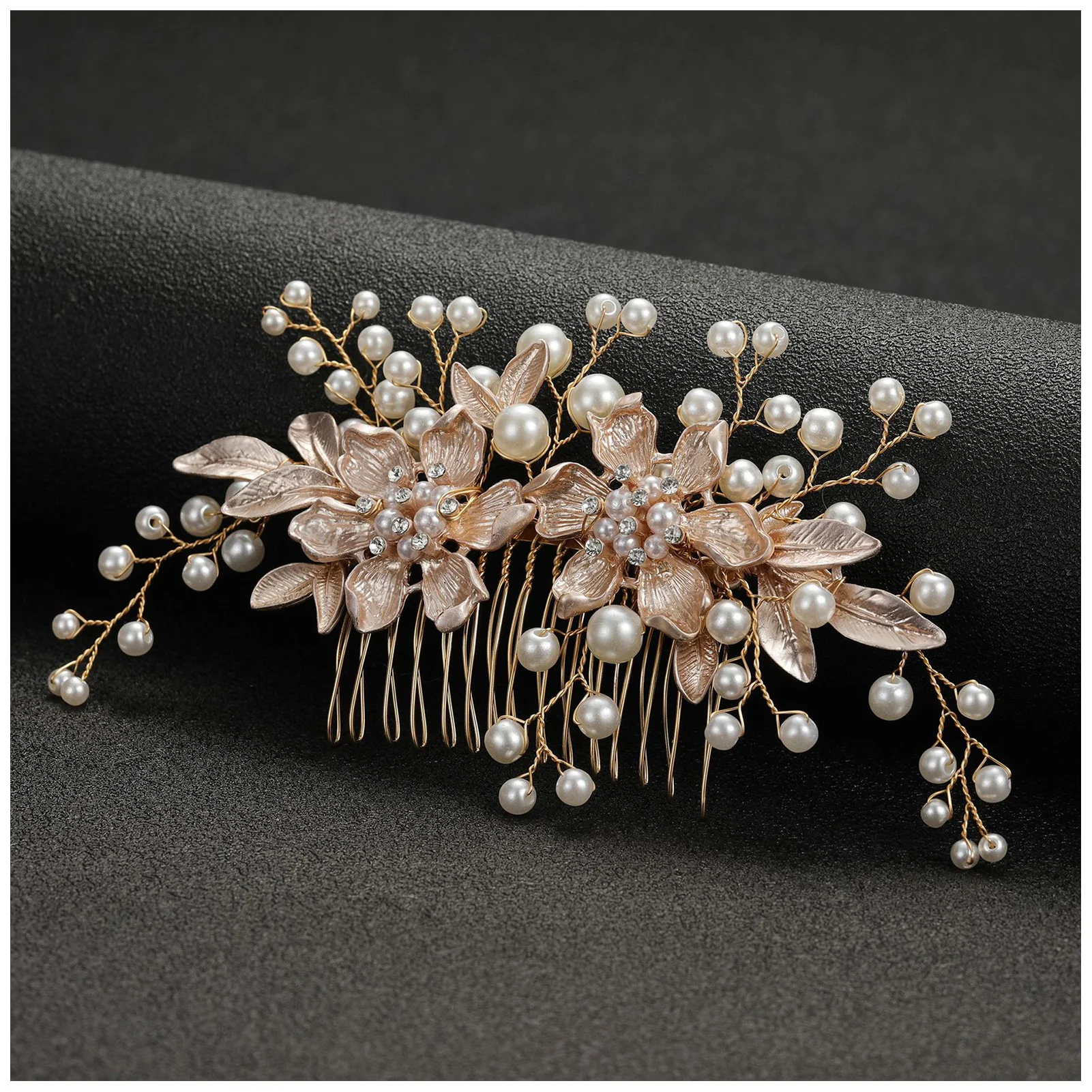 

Floral Hair Combs Wedding Silver Bridal Headpiece Simulated Freshwater Pearls Sparkling Rhinestone Flower Exquisite Headwear