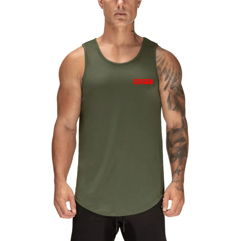 Mens Bodybuilding Tank Top Gyms Fitness Sleeveless Shirt Casual Fashion Cotton Chinese Printed Sling Vest Male Summer Clothing