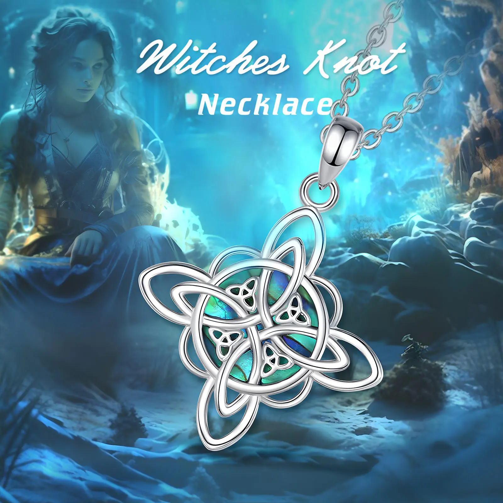 925 Sterling Silver Witch Knot Necklace pendant necklace silver necklace silver pendant silver necklace charms for Men Women Natural Abalone Shell Witchcraft Amulet Pendant Wicca Jewelry Gift