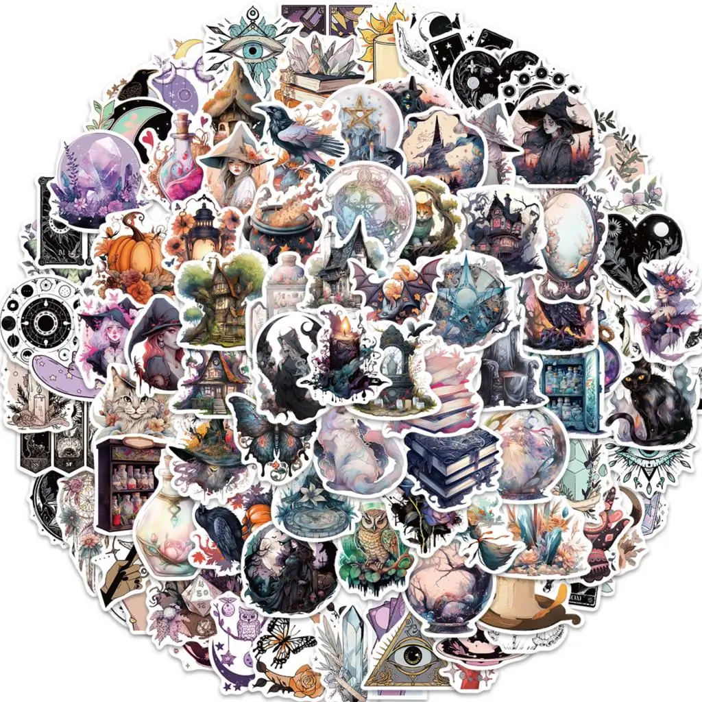 10/30/50/100pcs Cute Artsy Magic Witch Moon Gothic Aesthetic Graffiti Stickers Anime Cartoon Decal DIY Laptop Motorcycle Sticker 10 30 50pcs magic witch waterproof graffiti sticker aesthetic decorative luggage laptop cup phone diary scrapbook kids stickers