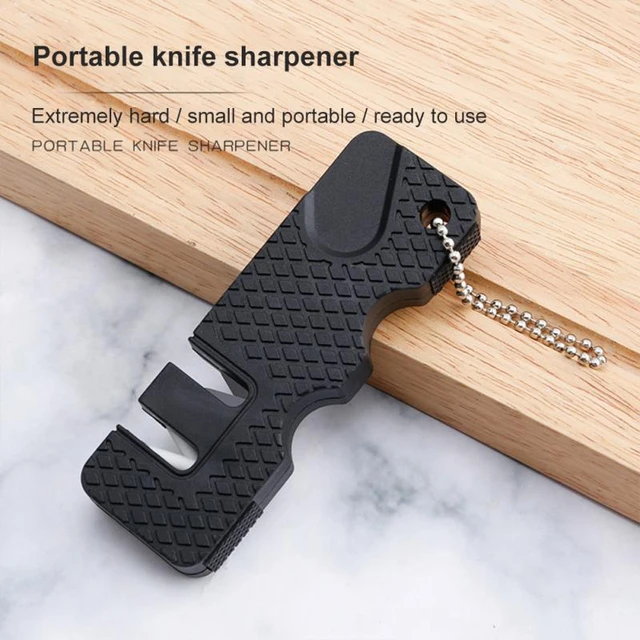 2 Keychain Knife Sharpener Ceramic and Carbon Steel Blades Camping Hunting