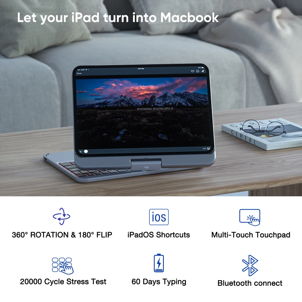 Doqo回転式iPad Mini 第7/6世代対応 マグネット式キーボードケース