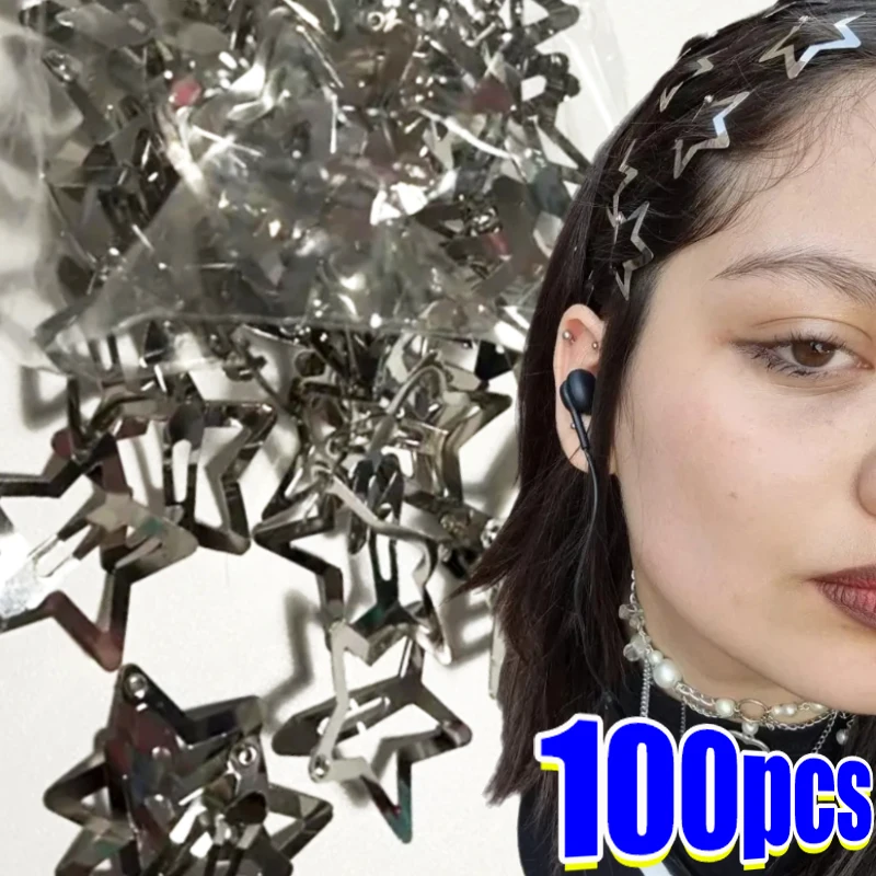 

2/100pcs Silver Star Hair Clips for Girls Filigree Metal Snap Clip Hairpins Barrettes Fahsion Bobby Pin Headwear Accessories