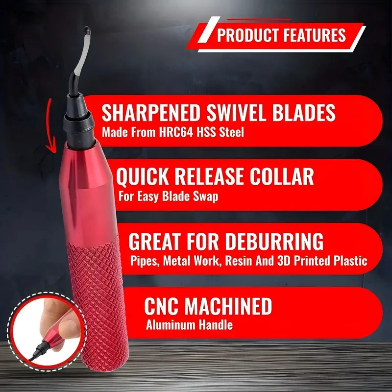 Deburring Tool 1 Extra High Speed Steel Swivel Blades 360 Degree Rotary Head Deburring Tool for Metal Aluminum Copper deburring tool