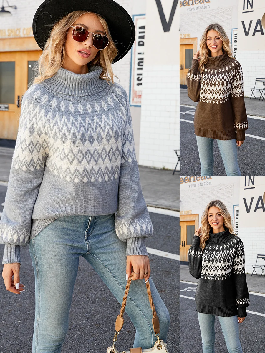 

Winter Women Fashion New Turtleneck Loose Oversize Pullover Long Sleeve Top Knit Pulls Thick Sweater Streetwear