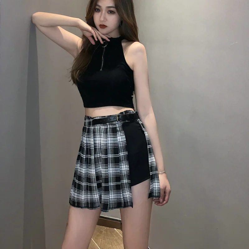 2023 Fashion Style Buttock Bag Versatile Checkered Irregular Skirt Spring and Summer Pleated Skirt Women's High-waisted A-line 2023 new spring checkered pattern toddler casual shoes boys girls pu leather low top breathable platform childaren sneakers
