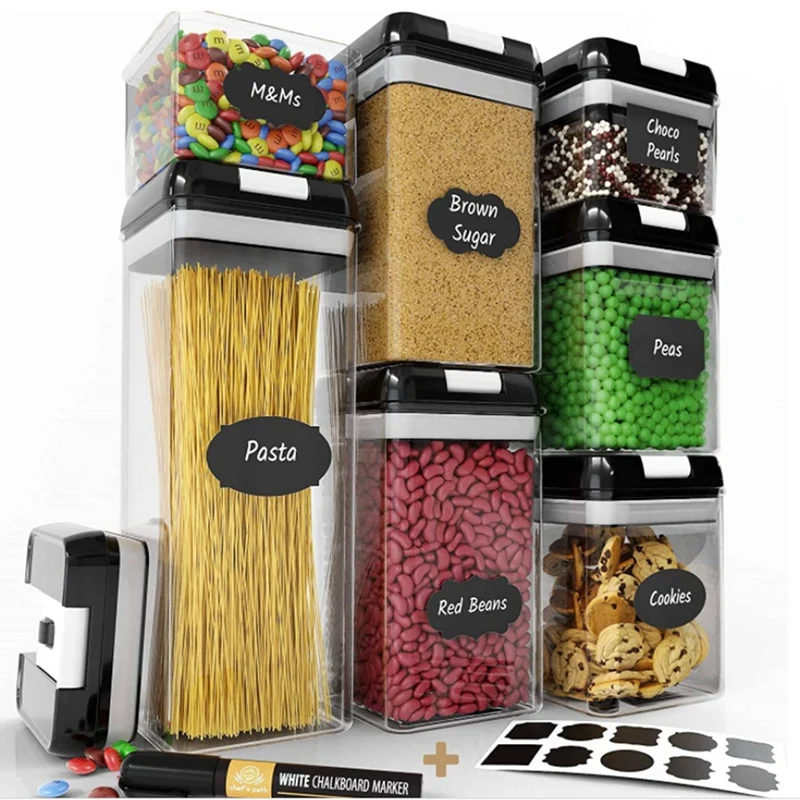 

7Pcs Food Storage Container Set,Airtight Plastic Kitchen And Storage Clear Food Canister With Durable Lid