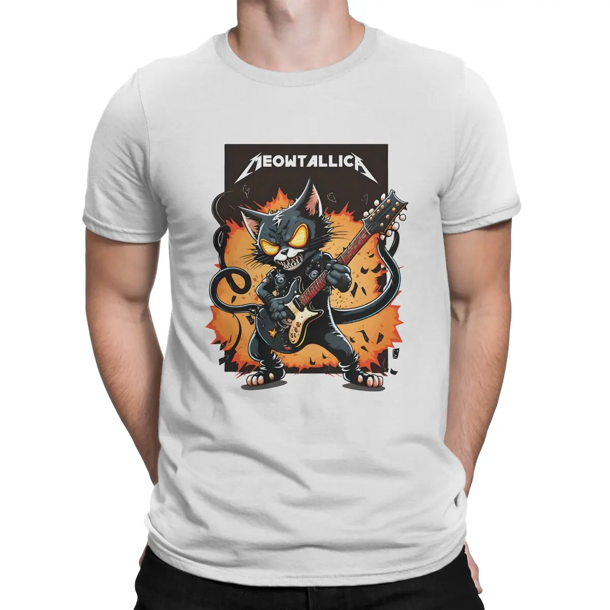 

Cool Band Cat Hip Hop TShirt M-Meowtallic Casual T Shirt Newest Stuff For Adult