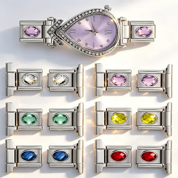 7.5/10/12/14mm Stainless Steel Italian Charm Watch Connector Crystal Inlay Modular Bracelet Adapter Charm Links for DIY Jewelry 1