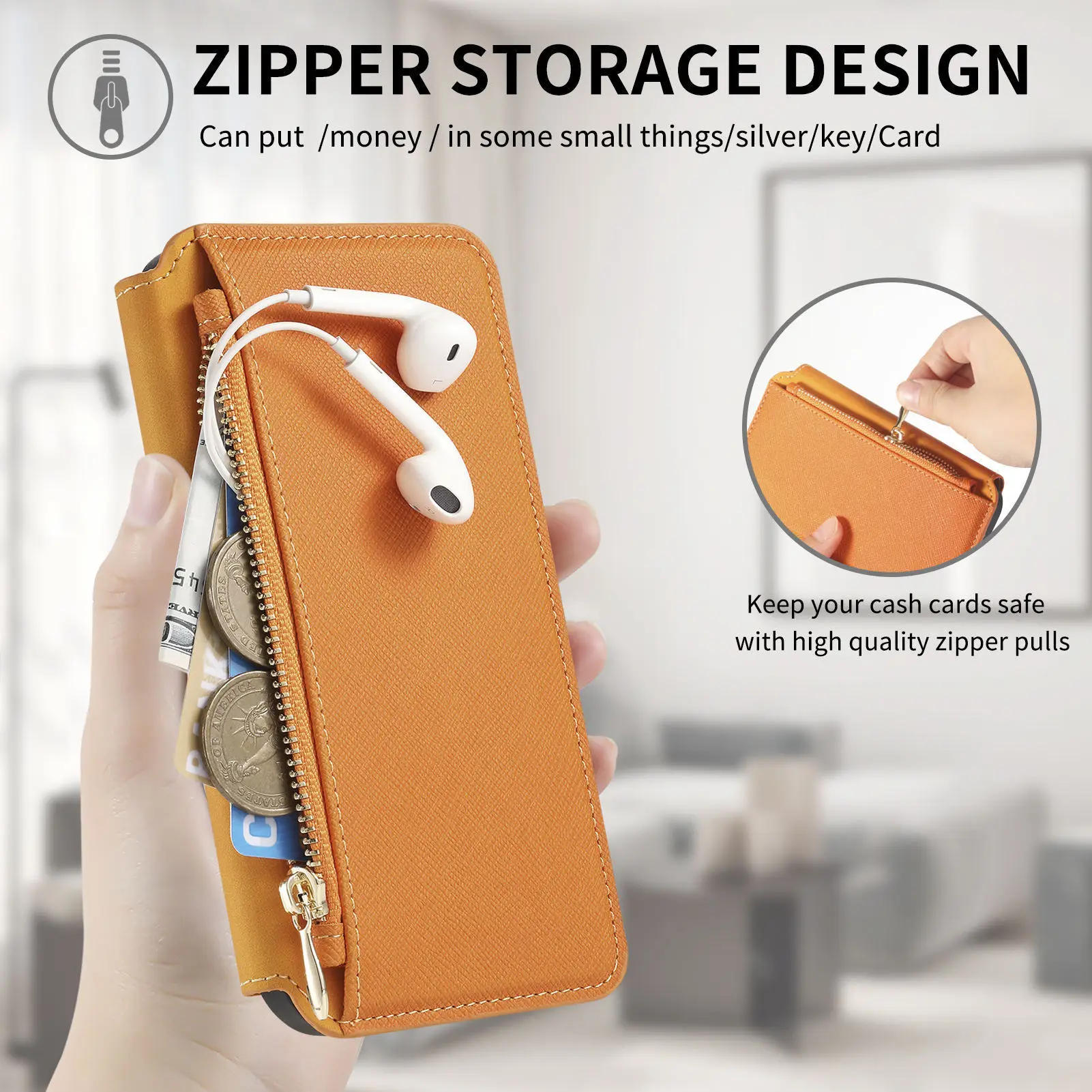 Étui portefeuille en cuir 2 en 1 avec fermeture éclair magnétique détachable pour Samsung Galaxy S24 Ultra S23 Plus A05 A35 A25 A15 A55_voghion.com