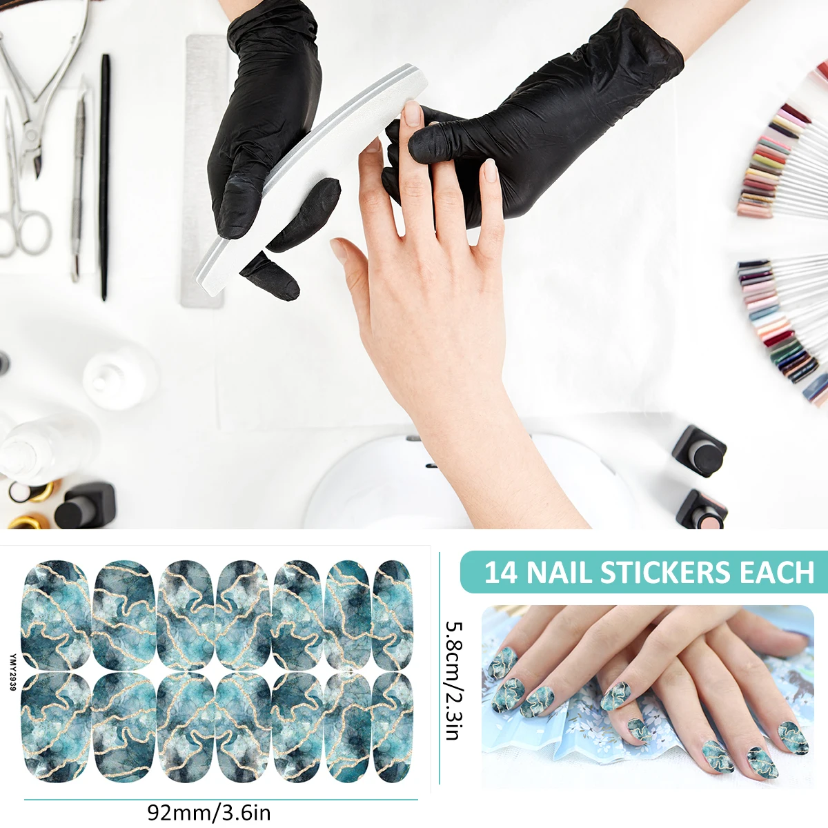 10/12 Sheets Self-adhesive Nail Stickers With Nail File Full Pack Nail Stickers Creative DIY Nail Art Decals Girls Color Fashion 3