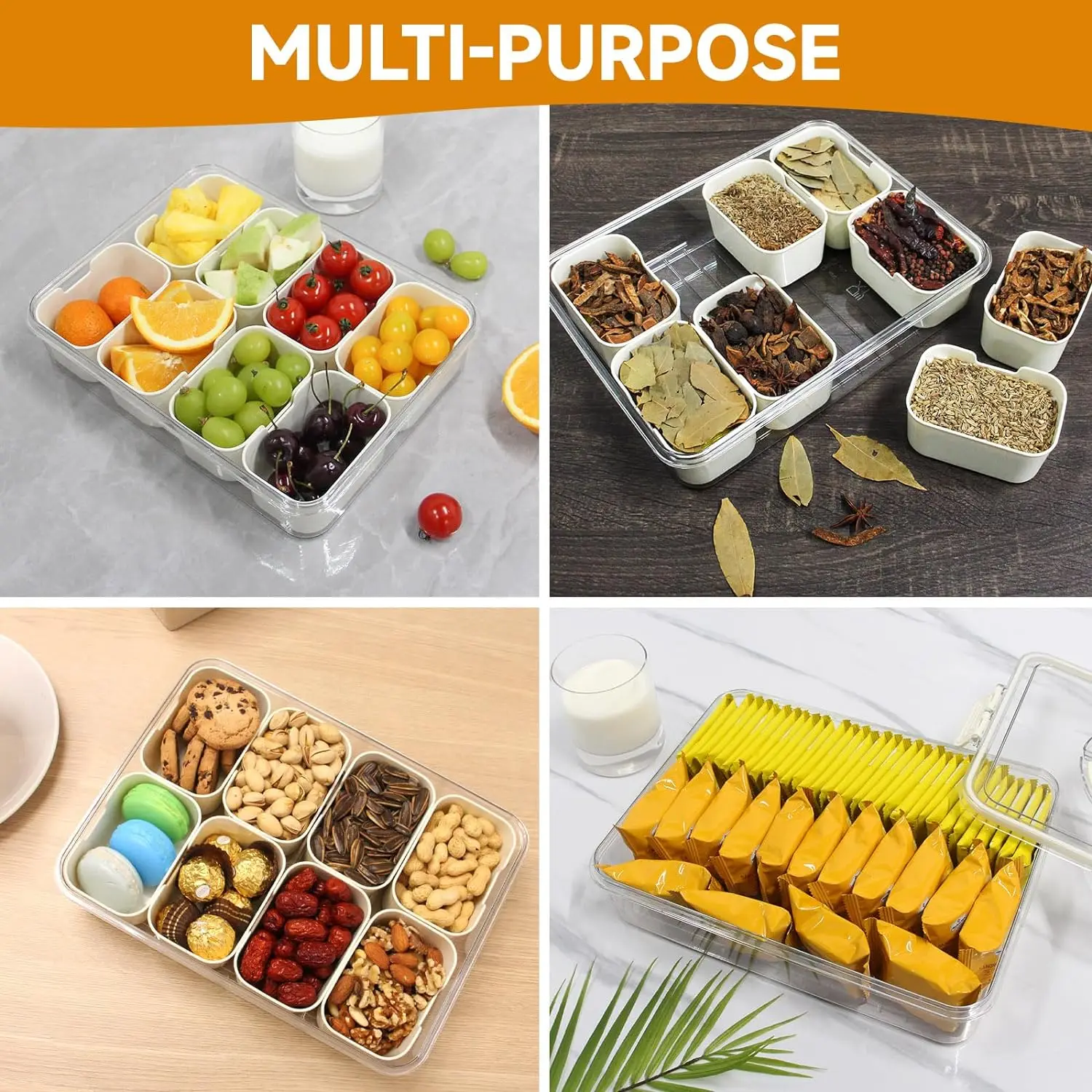 11-inch Vacuum Divided Snack Tray With Lid - 5 Removable Trays For Nuts, Fruits & Snacks