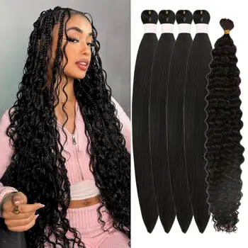 Black Boho Hair for Braiding Crochet Boho Braids Pre Stretched Braiding Hair for Boho Braids Synthetic Knotless 1