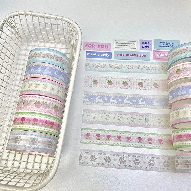 15mm * 5m 6롤 카와이 스프링 프레시 시리즈 와시 테이프 크리에이티브 스크랩북킹 장식 테이프 소재 스티커 선물