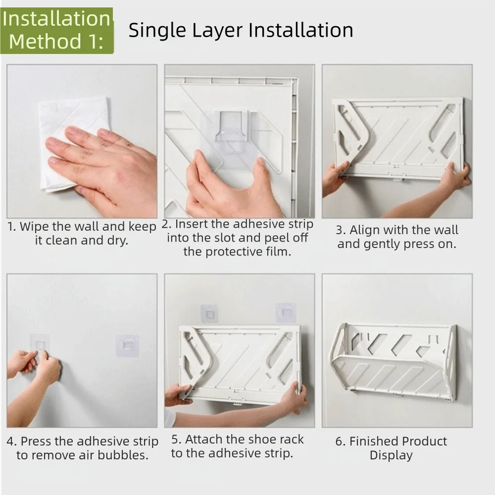 Plastic Folding Shoe Rack Large Capacity No Punching Wall-Mounted Shoe Rack Space Saving Hidden Storage Shelf