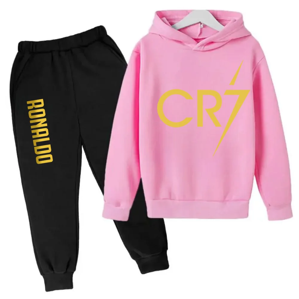 thumbnail image 1 of Conjunto de 2 piezas de sudadera y pantalones CR7 de ídolo de fútbol de primavera y otoño para niños, adecuado para deportes, ocio, moda, chándales para niños y niñas, 1 of 5