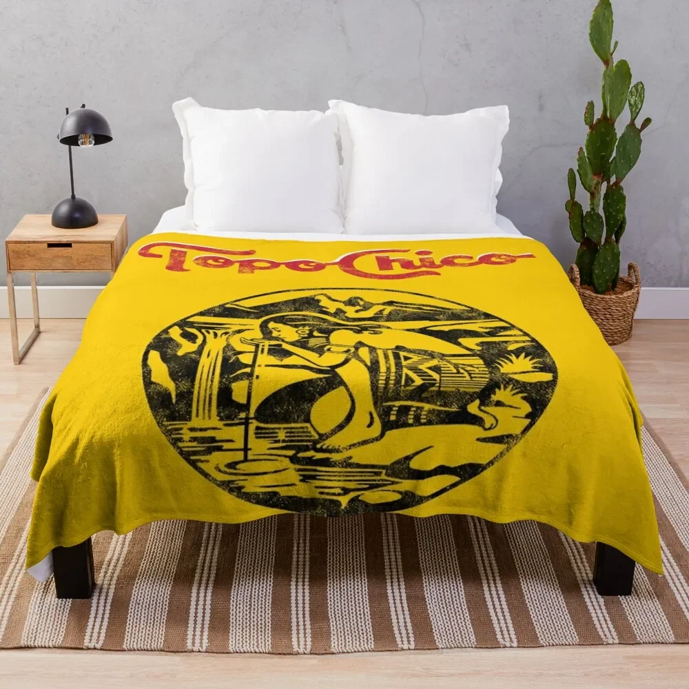 

aztec princess - Topo Chico agua mineral worn and washed logo (sparkling mineral water) Throw Blanket Quilt Bed Furrys Blankets