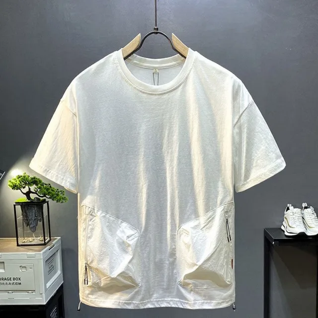 Pocket Splicing Cotton Short Sleeved T-shirt for Men's Summer New Casual Versatile All Match Half Sleeved Top 1