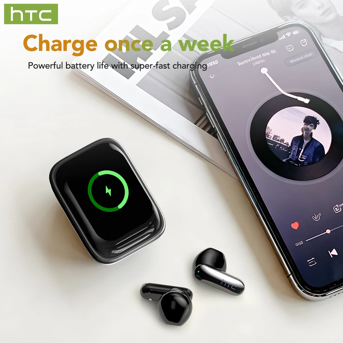 Auricolari Wireless In-Ear HTC NE48 con Qualità Audio Surround, Vestibilità Confortevole, Cuffie Sportive Bluetooth per Android iOS Laptop - Image 4