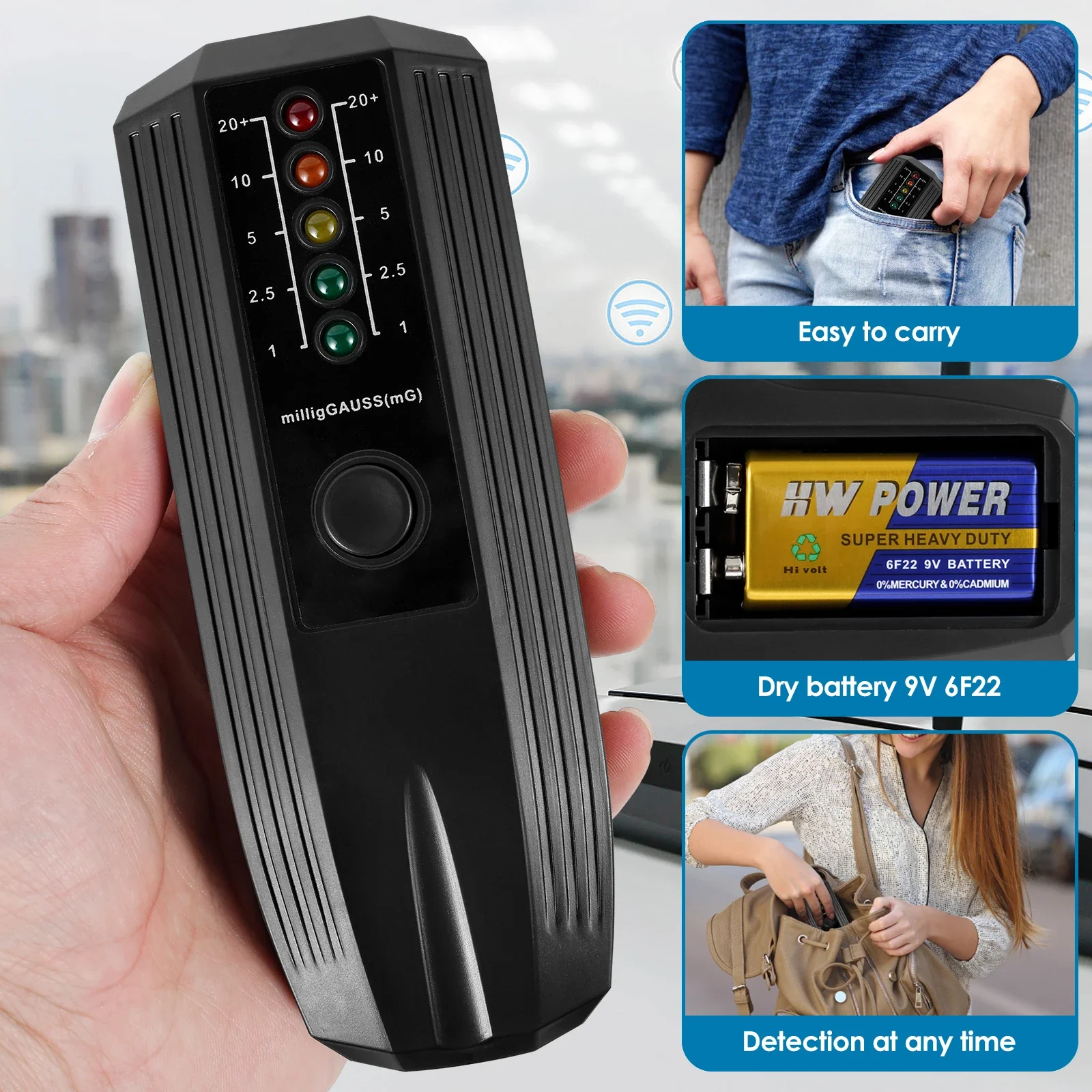 Electromagnetic Radiation Detector EMF Reader LED Light Electromagnetic Radiation Tester Battery Powered Electric EMF Detector