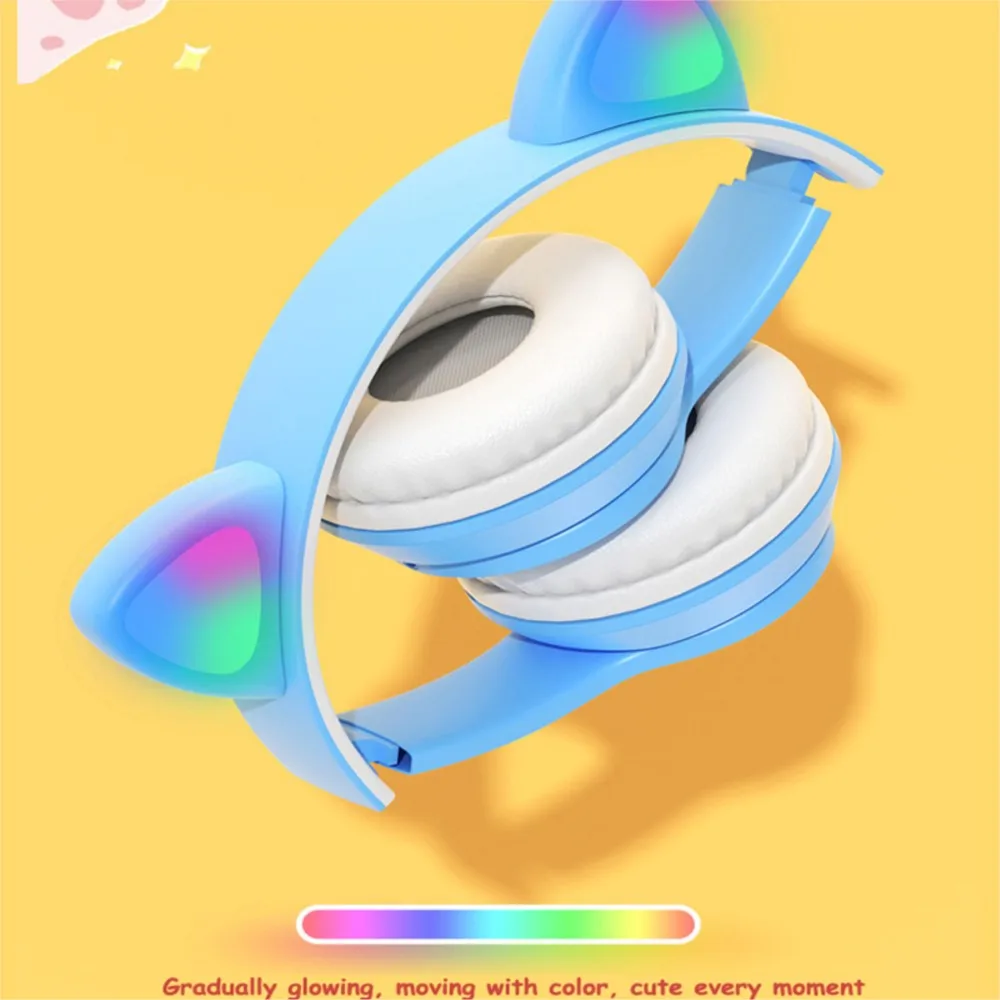 Cute Cat Ear Headphone Flash Light with Mic Control LED Stereo Music Helmet Phone Wireless Bluetooth Headset Holidays Gift 5