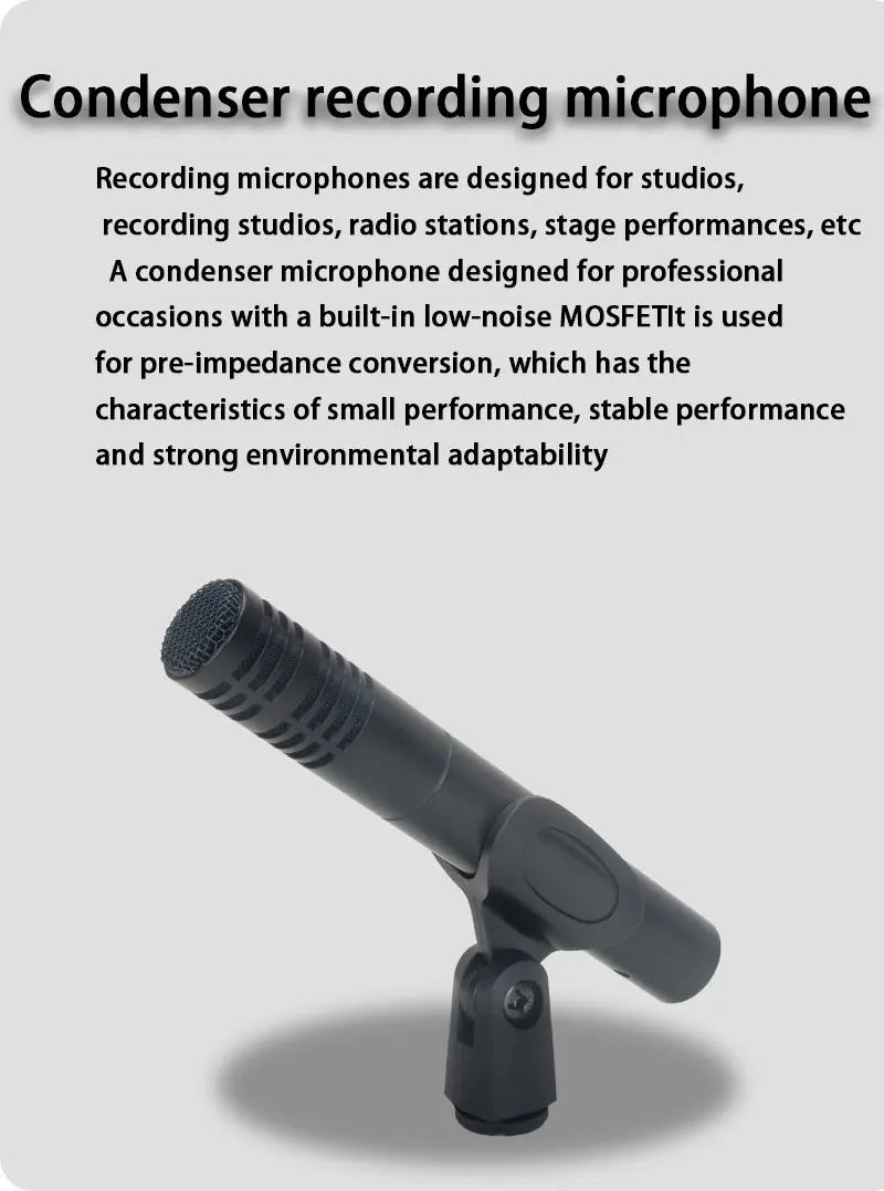 E914 Heart-Shaped Instrument Microphone, Windproof Cotton Condenser Microphone,For Bands/Stages/Recording Studio Recording ﻿