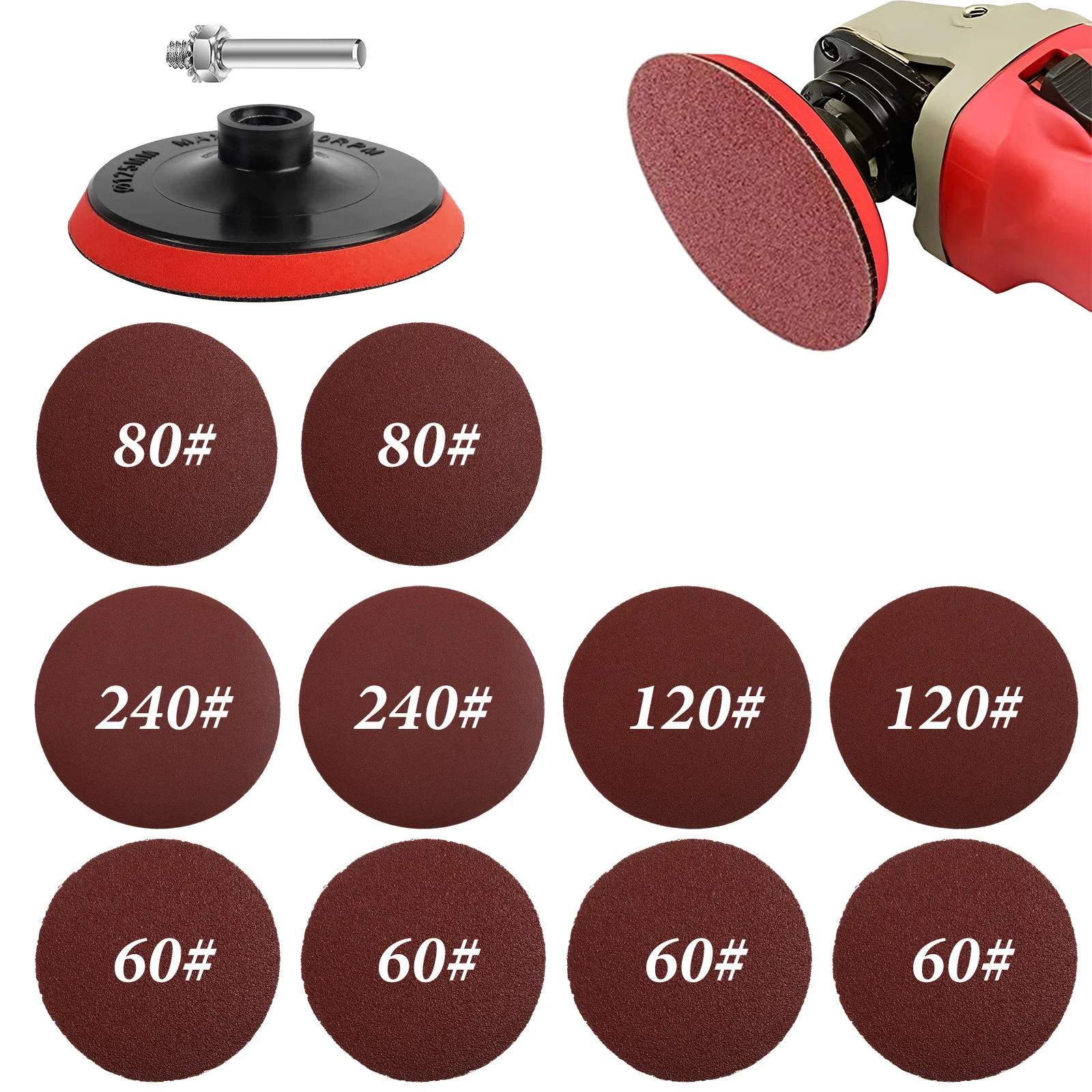 

10 Pieces Sandpaper Disk Sanding Discs Pad Kit M10 Shaft Red Grit Paper Set