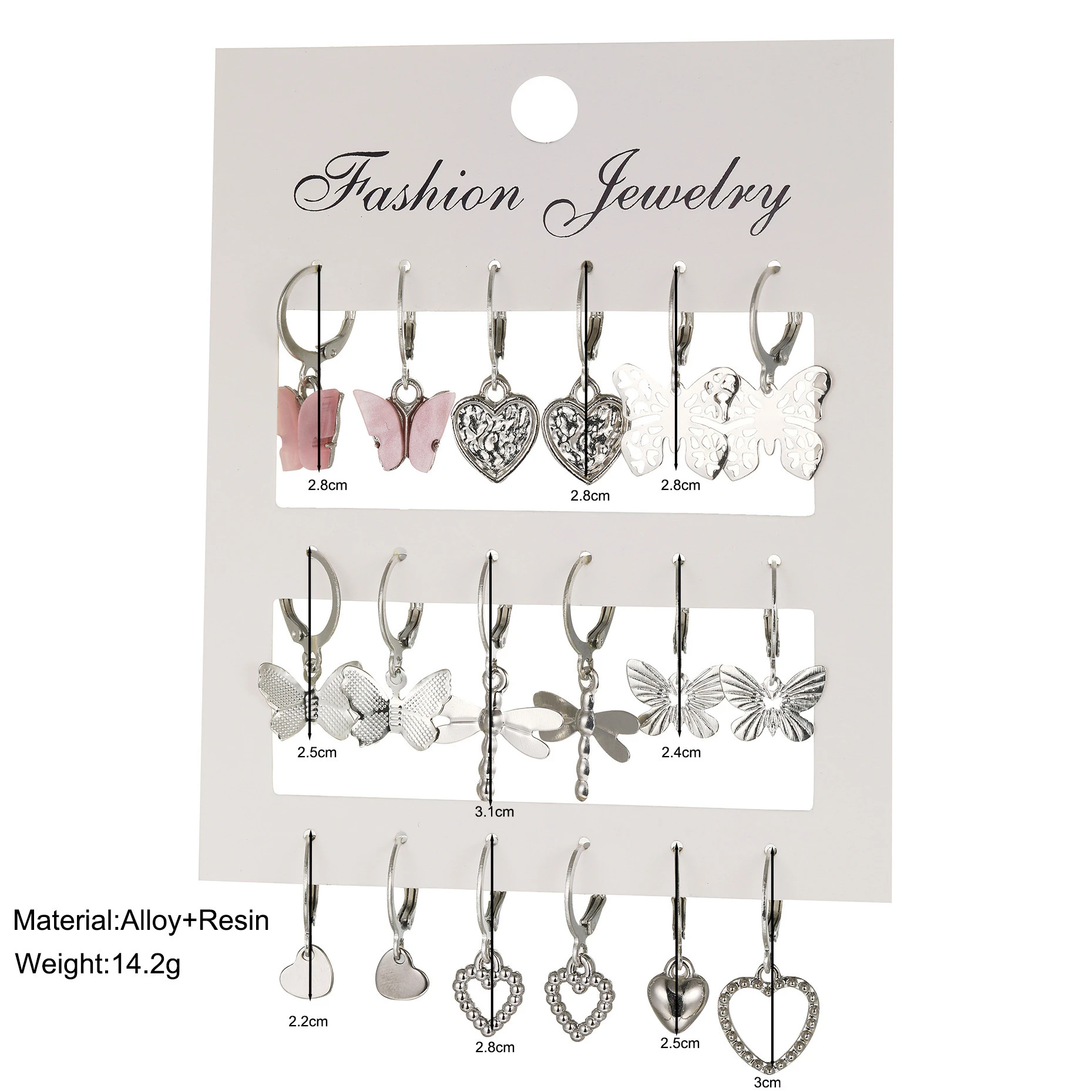 9 Pcs Cute Butterfly Heart Drop Earrings Set Fashion Gold Silver Color Girls Geometric Metal Acrylic Earrings 2024 Jewelry Gifts