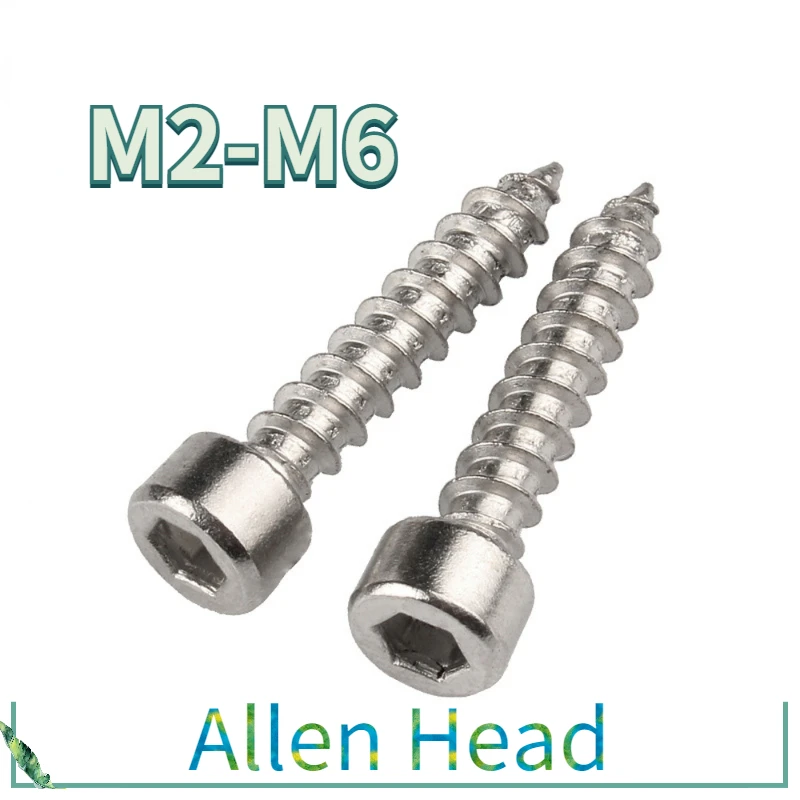 

50pcs/lot M2 M2.6 M3 M4 M5 M6 Hex Hexagon Socket Cap Head Self Tapping Screw Grade 8.8 Nickel Plated Carbon Steel Allen Head