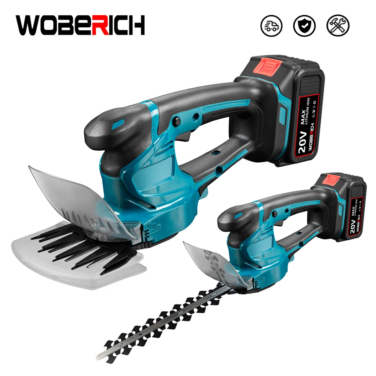 WOBERICH 21V cordless electric hedge trimmer shears 2 in 1 rechargeable handheld grass cutter garden hedge trimmer Makita 18V battery