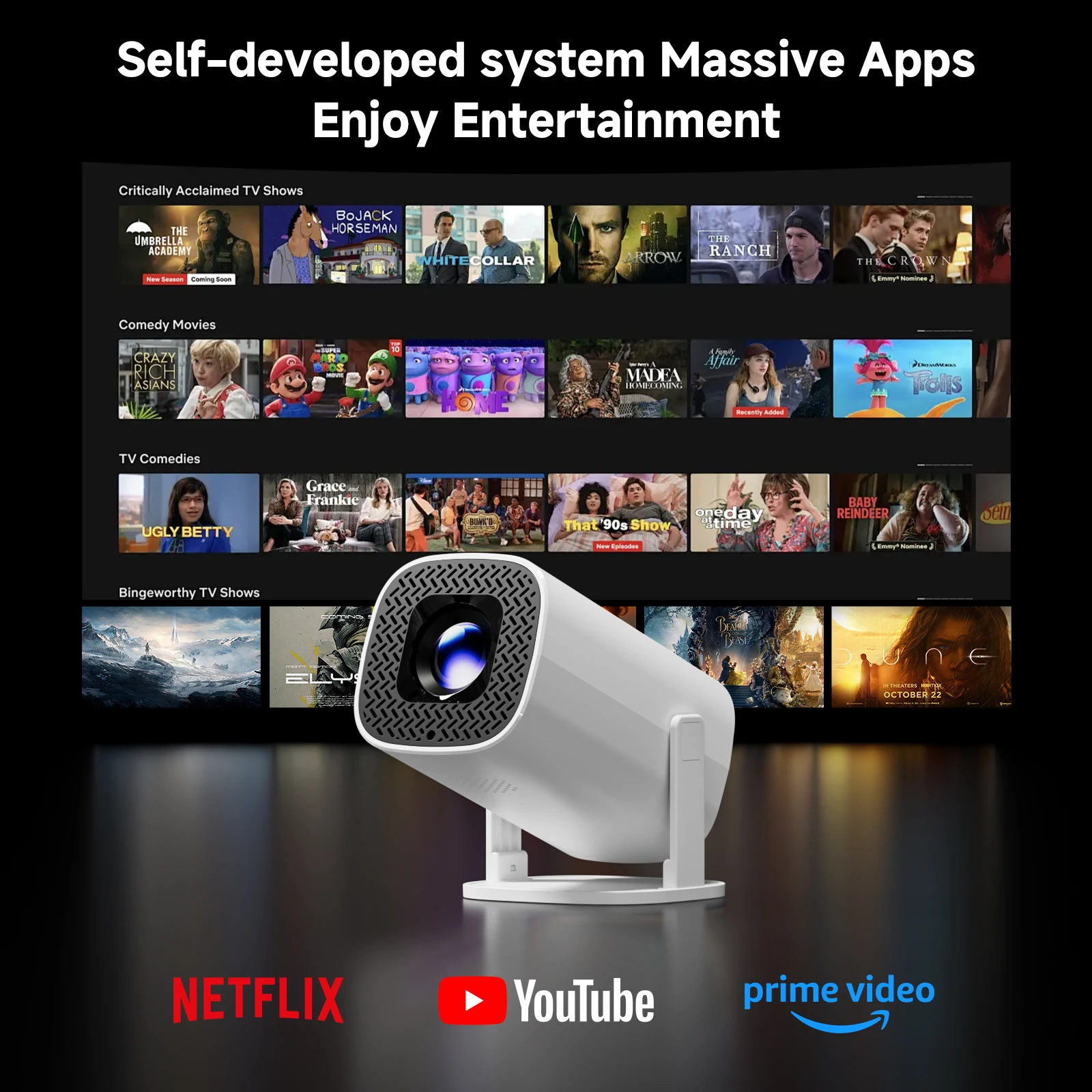 P30 PRO 안드로이드 11 프로젝터 WiFi 6 네이티브 720P 홈시어터 휴대용 야외 시네마(스피커 포함)