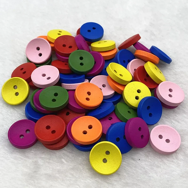 새로운 15mm 20mm 25mm 색상 어린이 라운드 버튼 나무 수제 스크랩북 웨딩 장식 바느질 액세서리