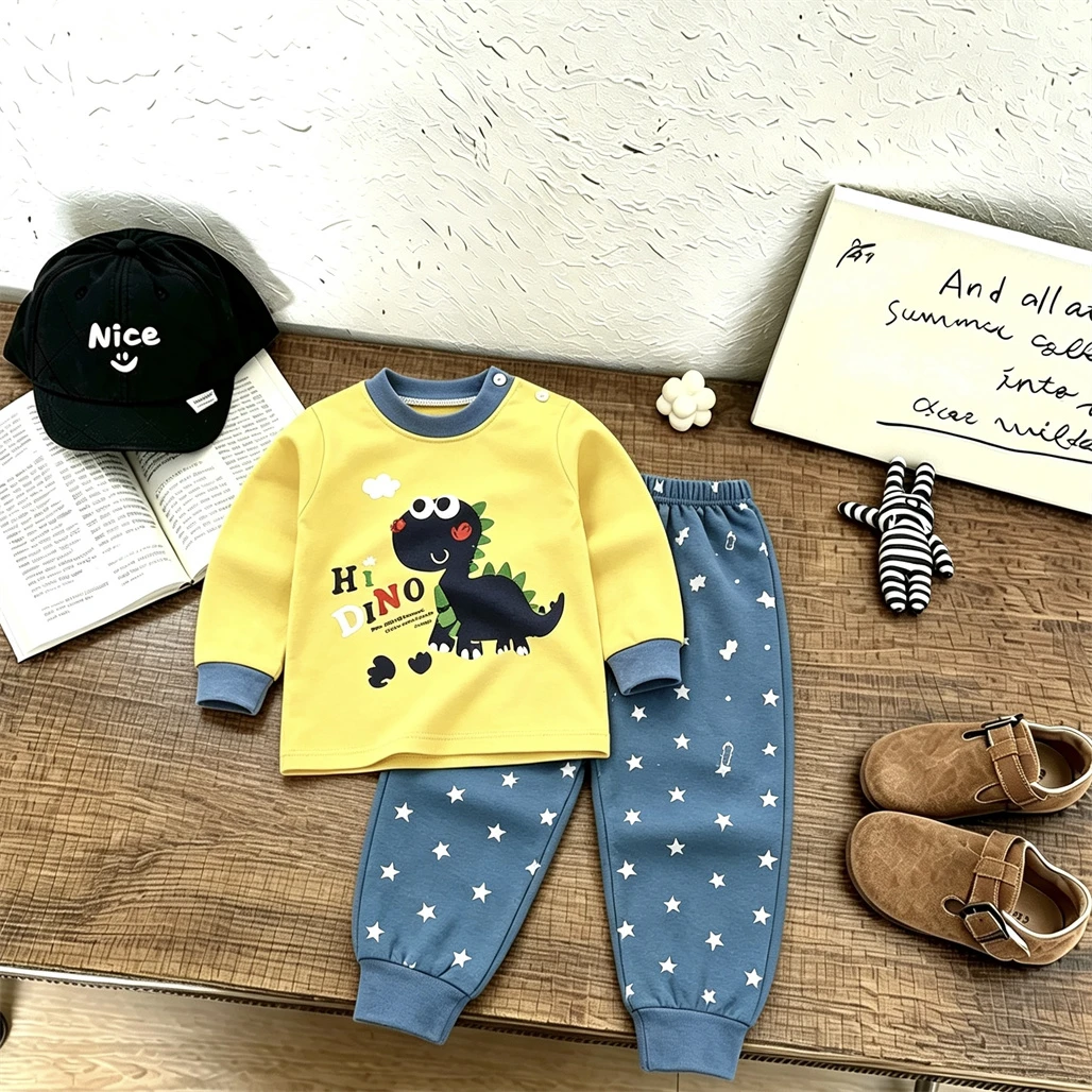 Completi intimo a tema cartoni animati per bambini e bambine, tute a maniche lunghe, abbigliamento casual alla moda, top stampati per neonati, pigiami e pantaloni, 2 pezzi.