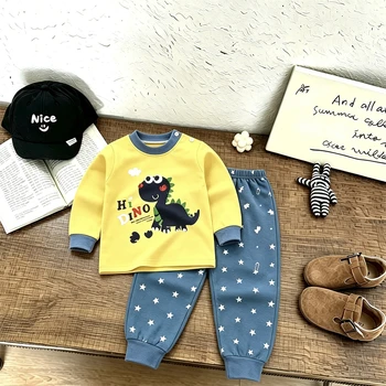 Completi intimo a tema cartoni animati per bambini e bambine, tute a maniche lunghe, abbigliamento casual alla moda, top stampati per neonati, pigiami e pantaloni, 2 pezzi.