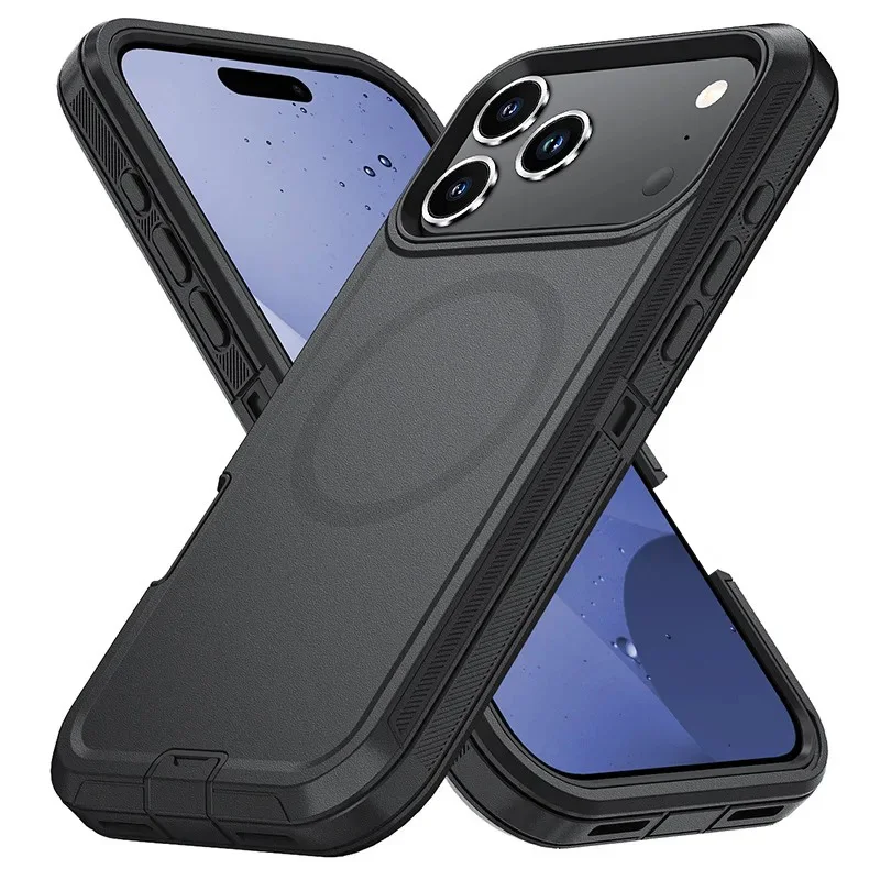Shockproof Defender Armor Box with MagSafe Compatibility - Anti-Drop Hard Phone Case with Clip