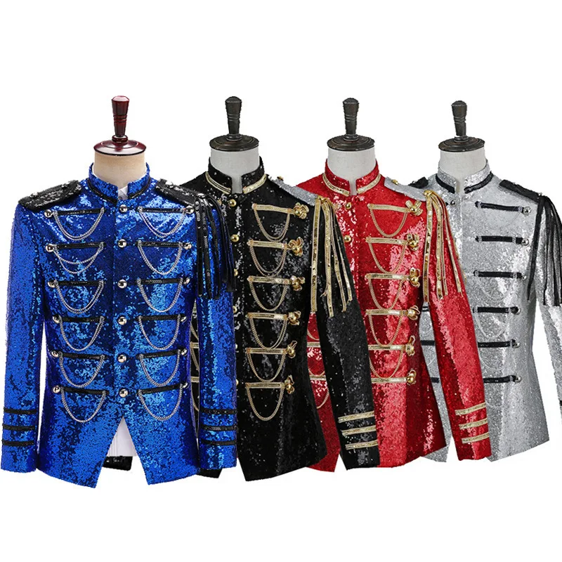 

Sequin Embellished Blazer Jacket Men Stage Party Mens Suit Jacket Military Dress Tuxedo Men Blazer Singer Show DJ Costume Homme