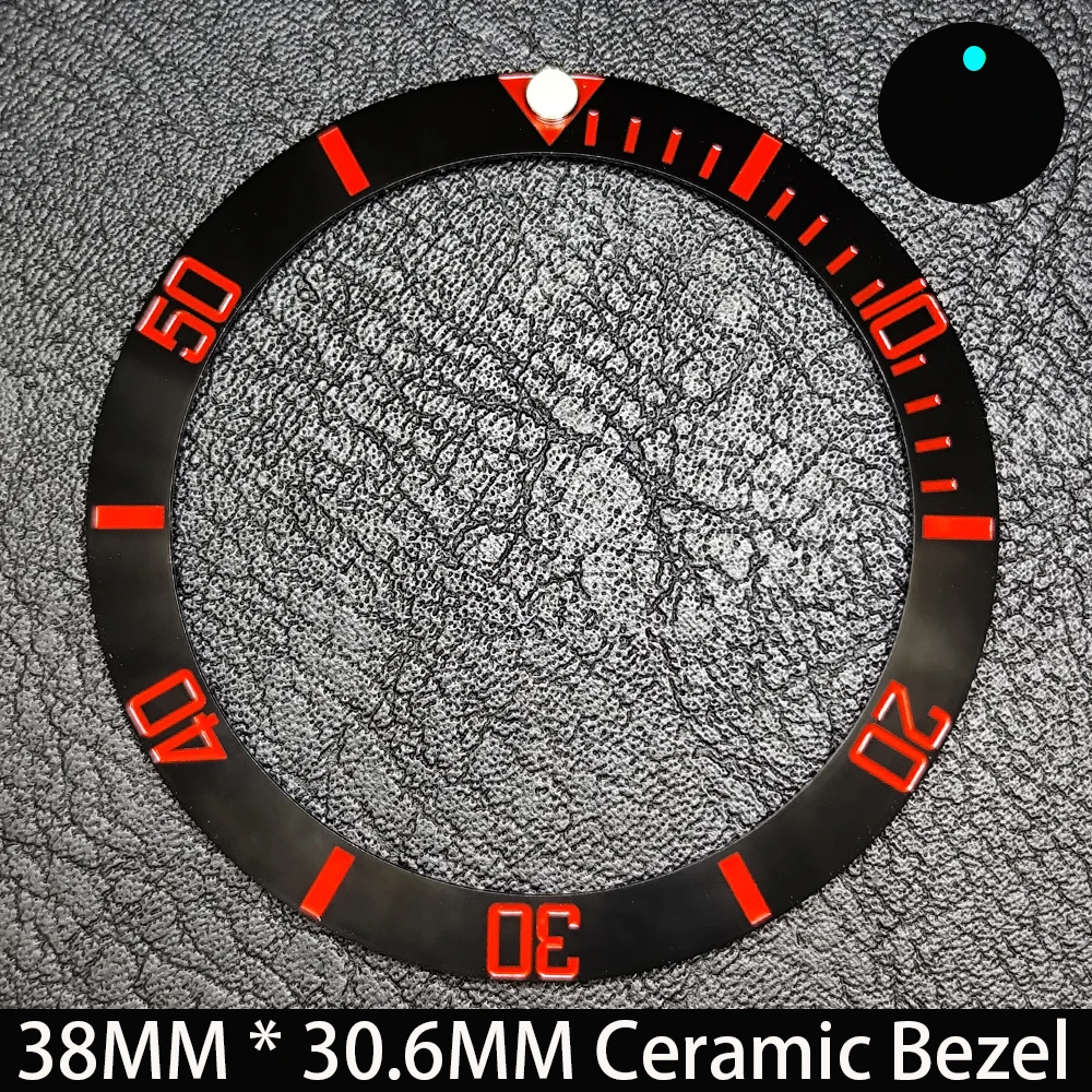 Elegant Blue Luminous Bezel GMT and Diving Watch Insert, Sloping 38mm x 30.6mm Ceramic/Aluminum