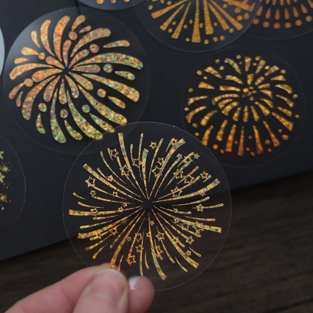 

44pcs Gold Summer Fireworks Style Laser Paper Sticker Scrapbooking DIY Gift Packing Label Gift Decoration Tag
