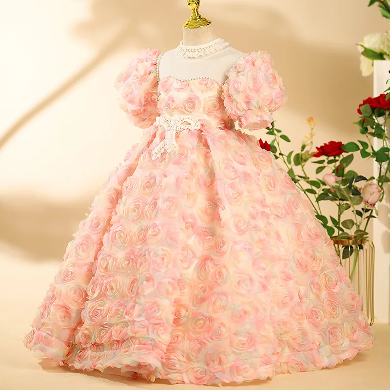 

Flower Princess Dress For Girls 2 to 12 months Cute Bowknot Petal Clothes Baby Girl Gowns Embroidery Toddler Newborn One-piece