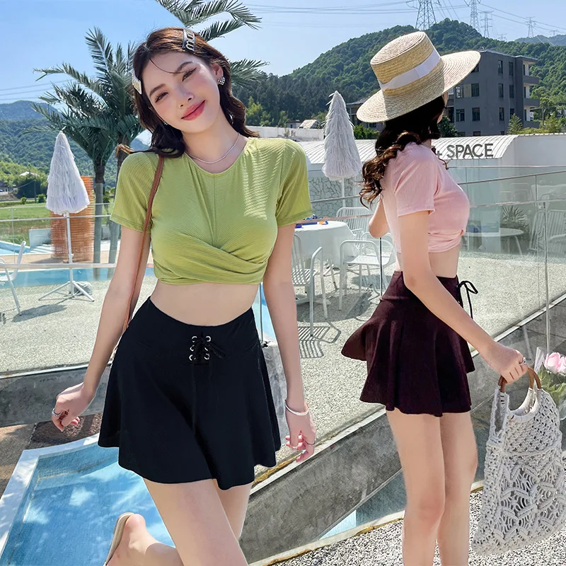 

Sexy Swimsuit Women's 2023 Summer New Two-piece Beach Dress High-waisted Slim Bikini Padded Gathering Solid Swimwear