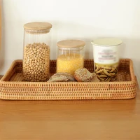 Handwoven Rattan Storage Basket Square Wicker Tray Picnic Basket Bread Food Plate Fruit Cake Sundries Box Home Desk Decoration 4